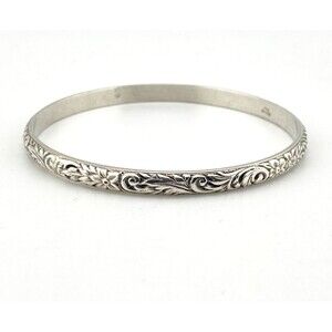 Antique P&H Sterling Silver Forget Me Not Floral Bangle Bracelet Size 7.75